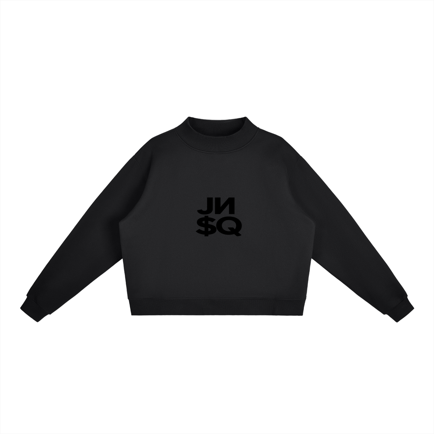Essential Fleece Mock-Neck Crew Sweatshirt_Noir