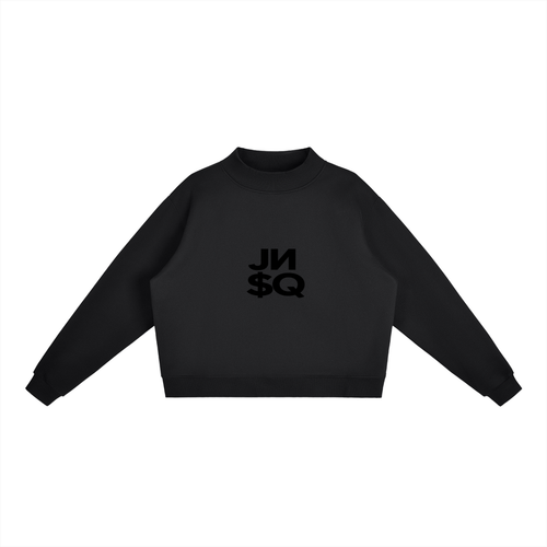 Essential Fleece Mock-Neck Crew Sweatshirt_Noir